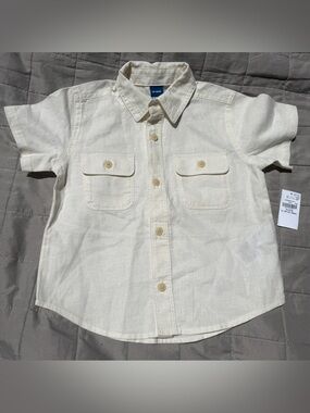 Old Navy 18 24 month Boy Linen Blend Utility Pocket Button Shirt Top Cream NWT